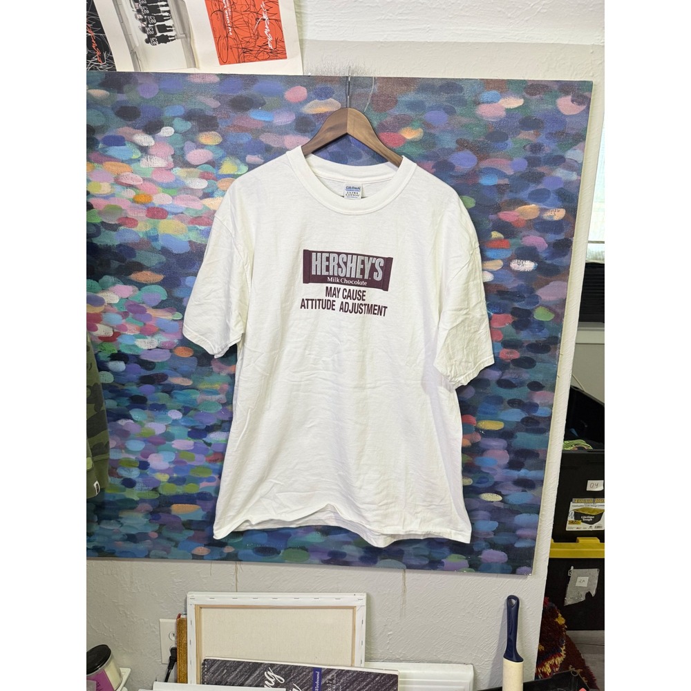 Hersheys Milk Chocolate Attitude Adjustment Graphic T-Shirt Mens XL White Gildan